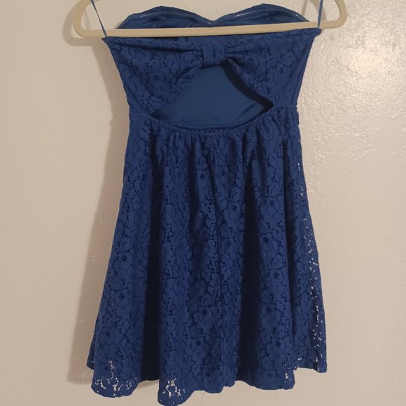 Tally Weijl Strapless Sweetheart Lace Royal Blue Dress Women's Medium Sundress - Picture 3 of 6